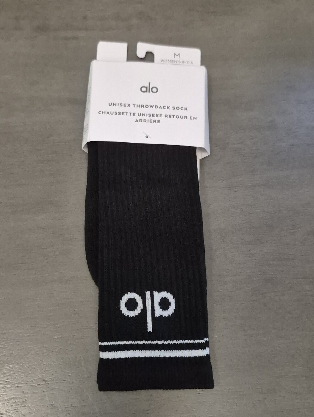 ALO Throwback Sock Unisex  Black & White Medium Full Length Athletic Socks Yoga